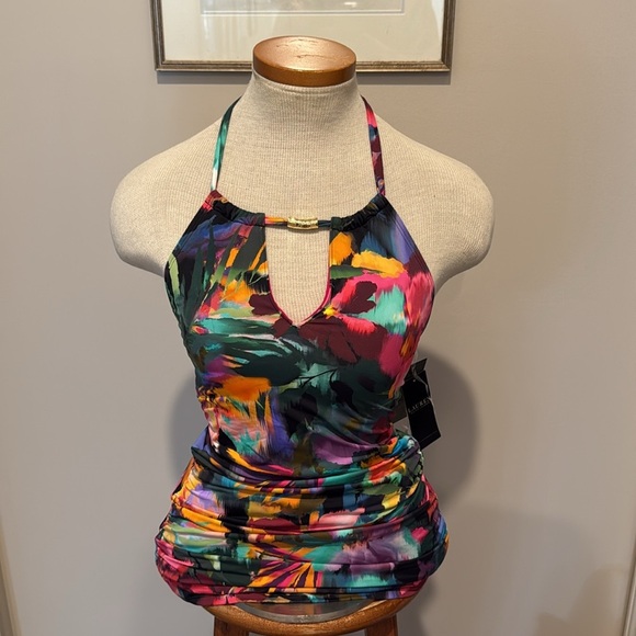 NWT!! Ralph Lauren Black Label - Halter High Neck Tankini Swim Top - Multi - 4 - Picture 2 of 8